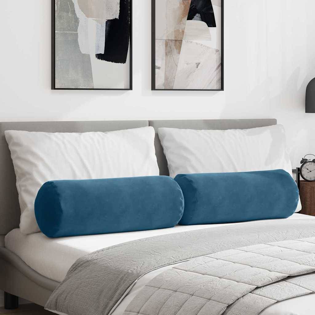 Grand Coussin Rouleau x2 Velours Côtelé Doux Déhoussable Décoratif pour Canapé et Lit Bleu Ø25x70 cm – ComfortXL Outdoor Living - Image 1