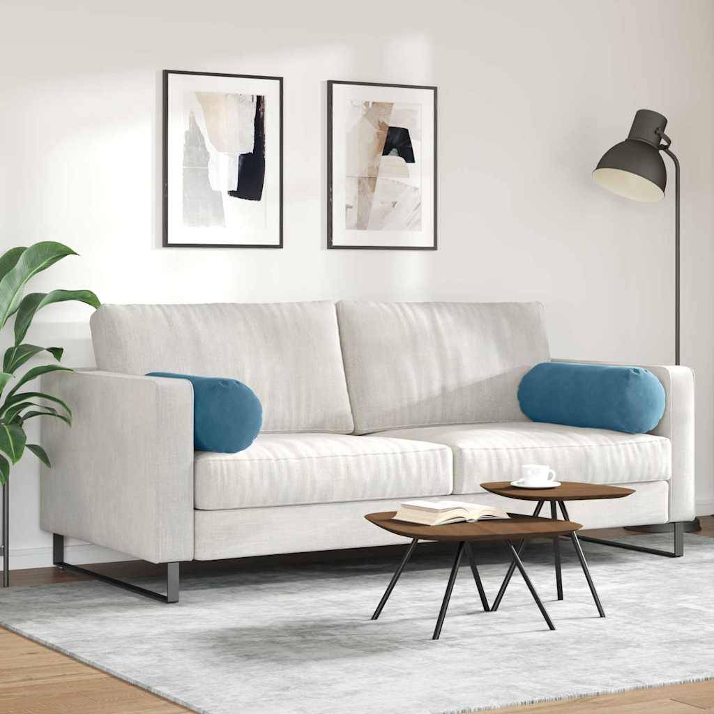 Grand Coussin Rouleau x2 Velours Côtelé Doux Déhoussable Décoratif pour Canapé et Lit Bleu Ø25x70 cm – ComfortXL Outdoor Living - Image 4