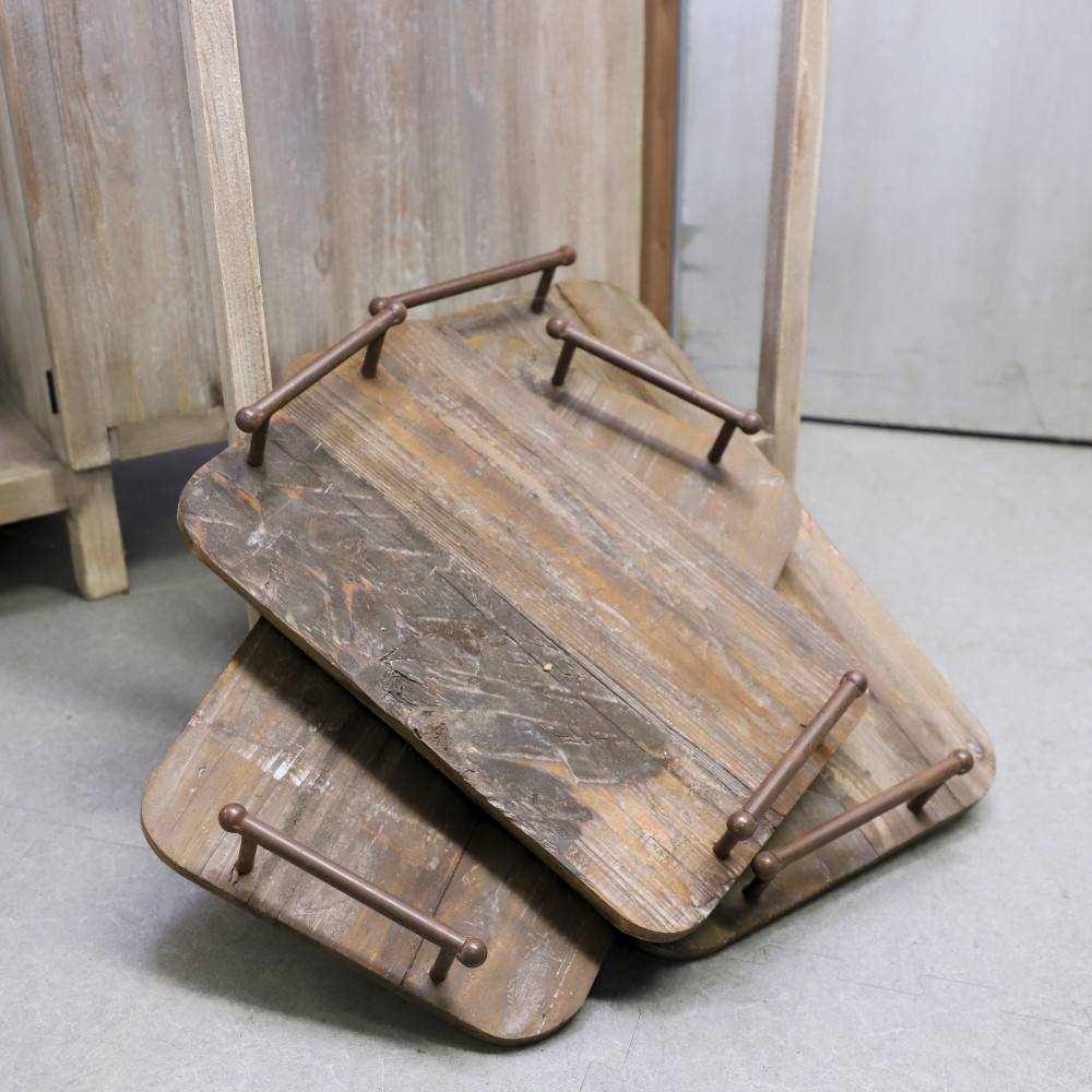 Set de 3 plateaux en bois et métal marron L.57-50-45 cm Chemin de campagne - Imagen 2