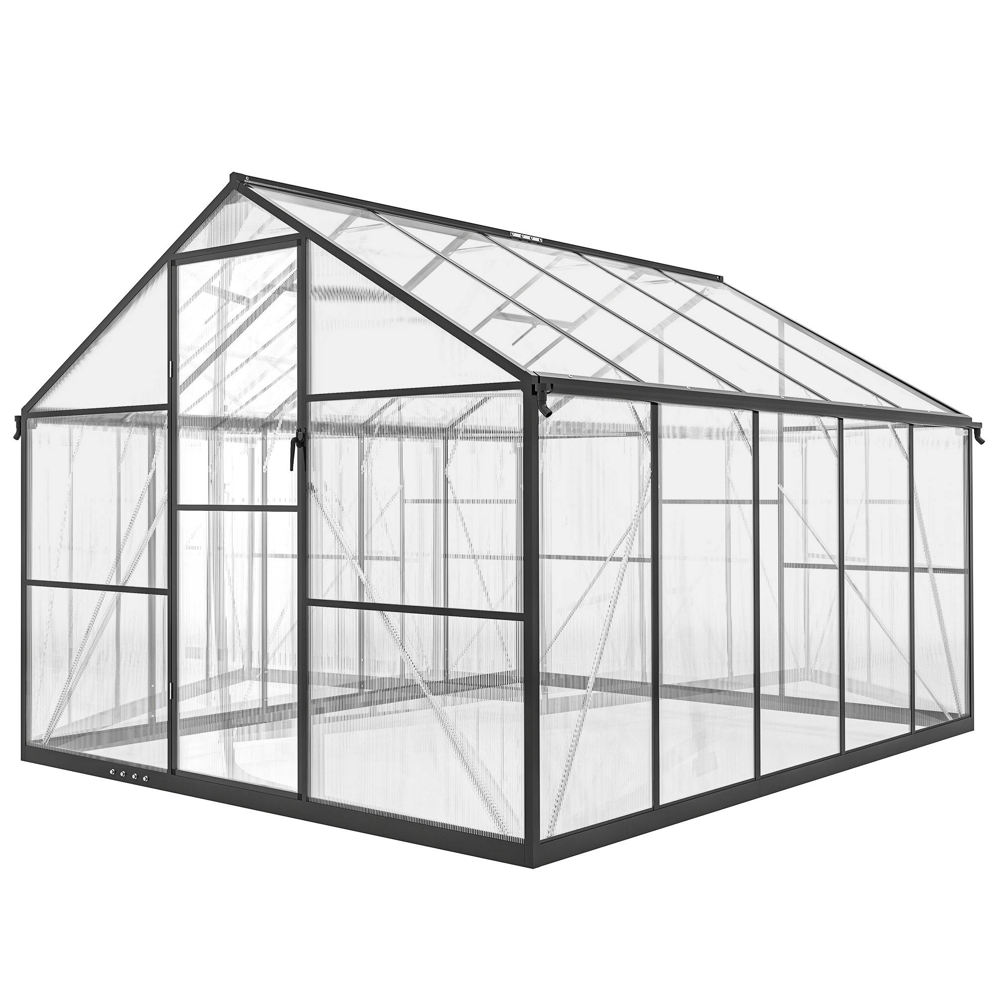 Sans Marque - Serre potagère en polycarbonate et aluminium avec porte à charnières et 2 fenêtres réglables, 304 x 247 x 205 cm, noire - Image 2