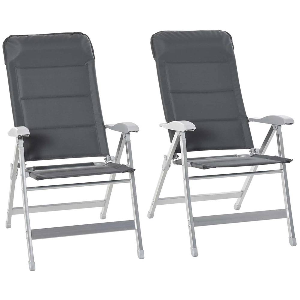 KOMHTOM - Lot de 2 chaises de jardin pliantes fauteuil d'extérieur avec dossier haut inclinable multipositions accoudoirs - Image 5