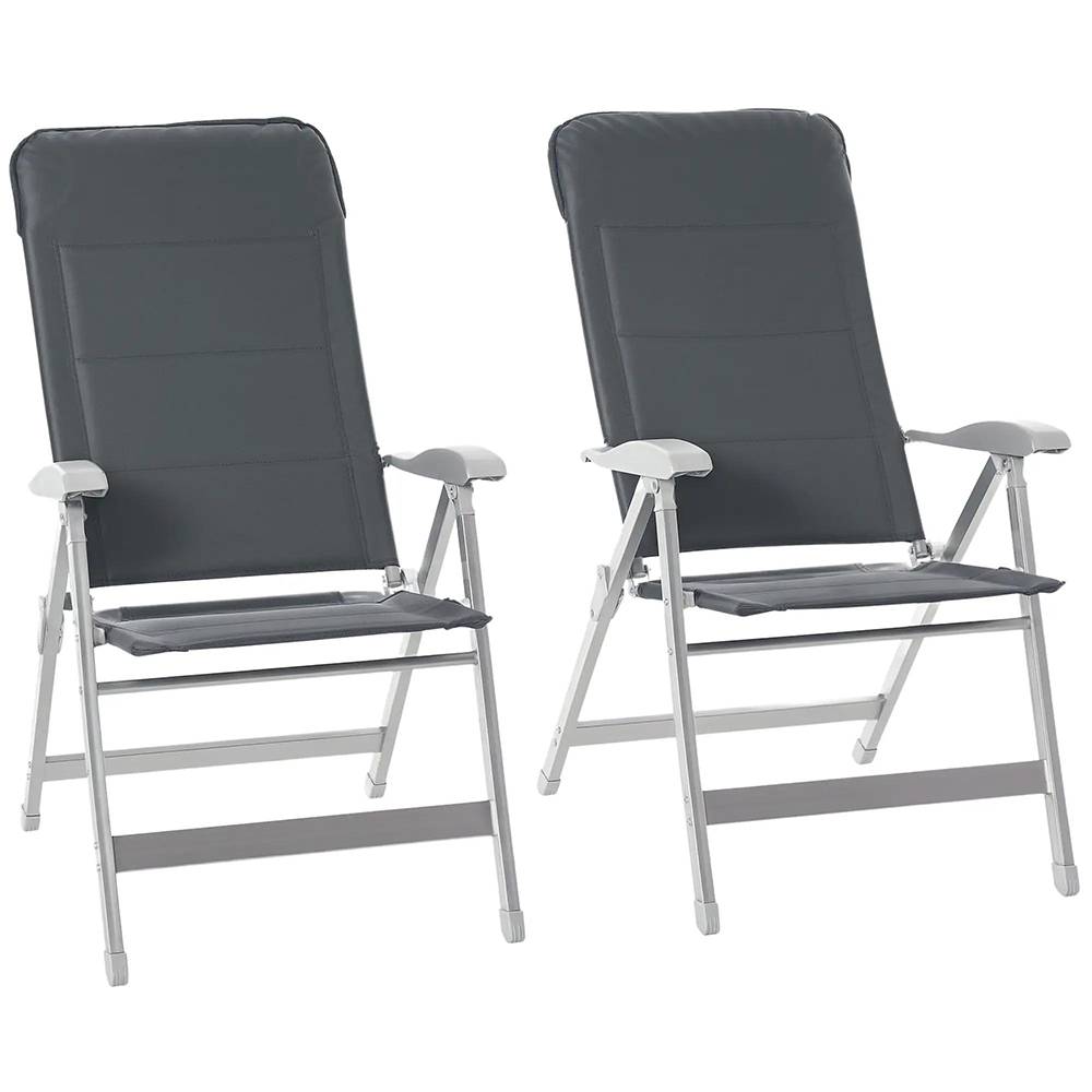 KOMHTOM - Lot de 2 chaises de jardin pliantes fauteuil d'extérieur avec dossier haut inclinable multipositions accoudoirs - Image 6