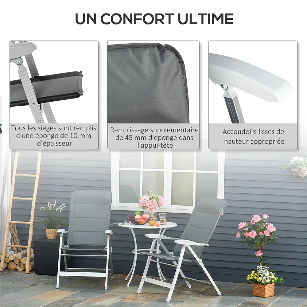 KOMHTOM - Lot de 2 chaises de jardin pliantes fauteuil d'extérieur avec dossier haut inclinable multipositions accoudoirs - Image 2
