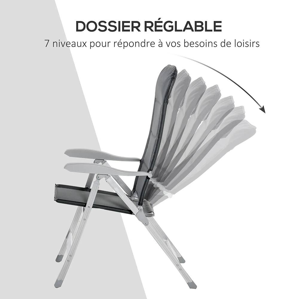 KOMHTOM - Lot de 2 chaises de jardin pliantes fauteuil d'extérieur avec dossier haut inclinable multipositions accoudoirs - Image 8