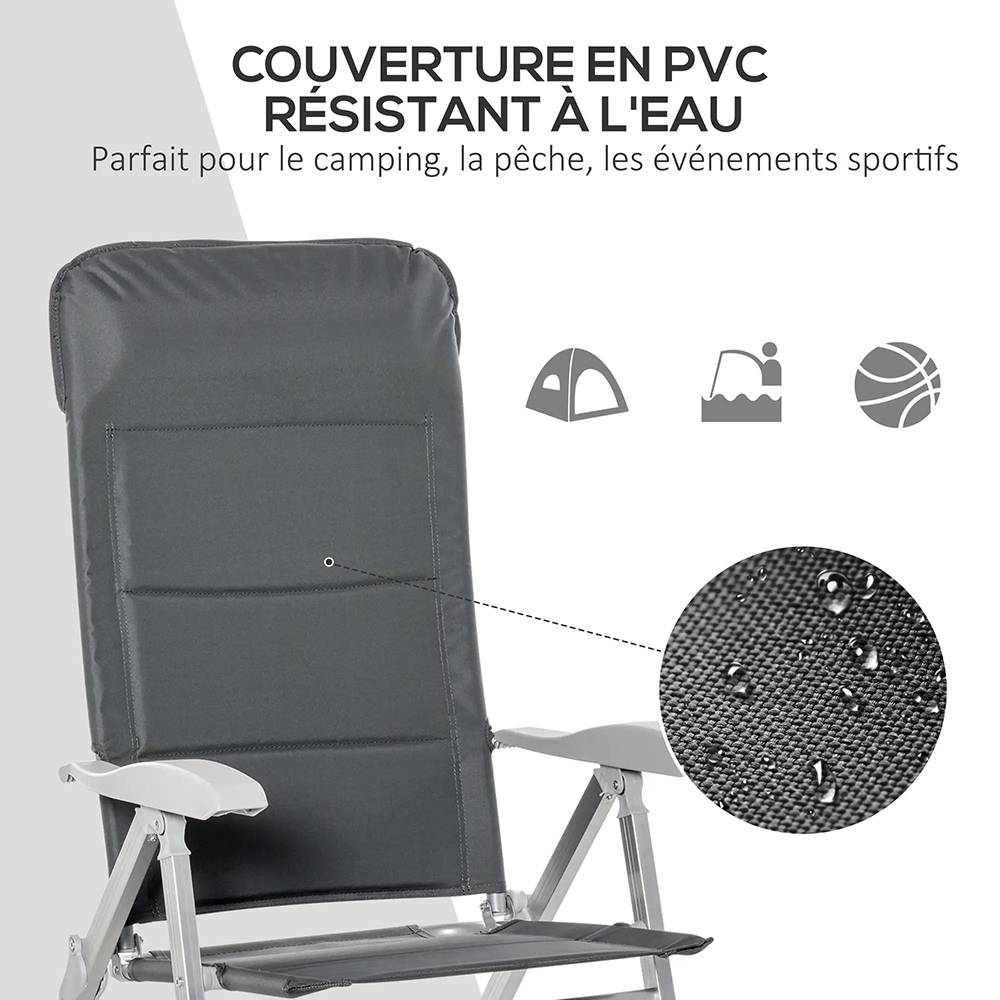 KOMHTOM - Lot de 2 chaises de jardin pliantes fauteuil d'extérieur avec dossier haut inclinable multipositions accoudoirs - Image 3