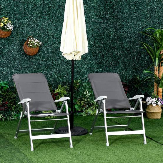 KOMHTOM - Lot de 2 chaises de jardin pliantes fauteuil d'extérieur avec dossier haut inclinable multipositions accoudoirs - Image 1