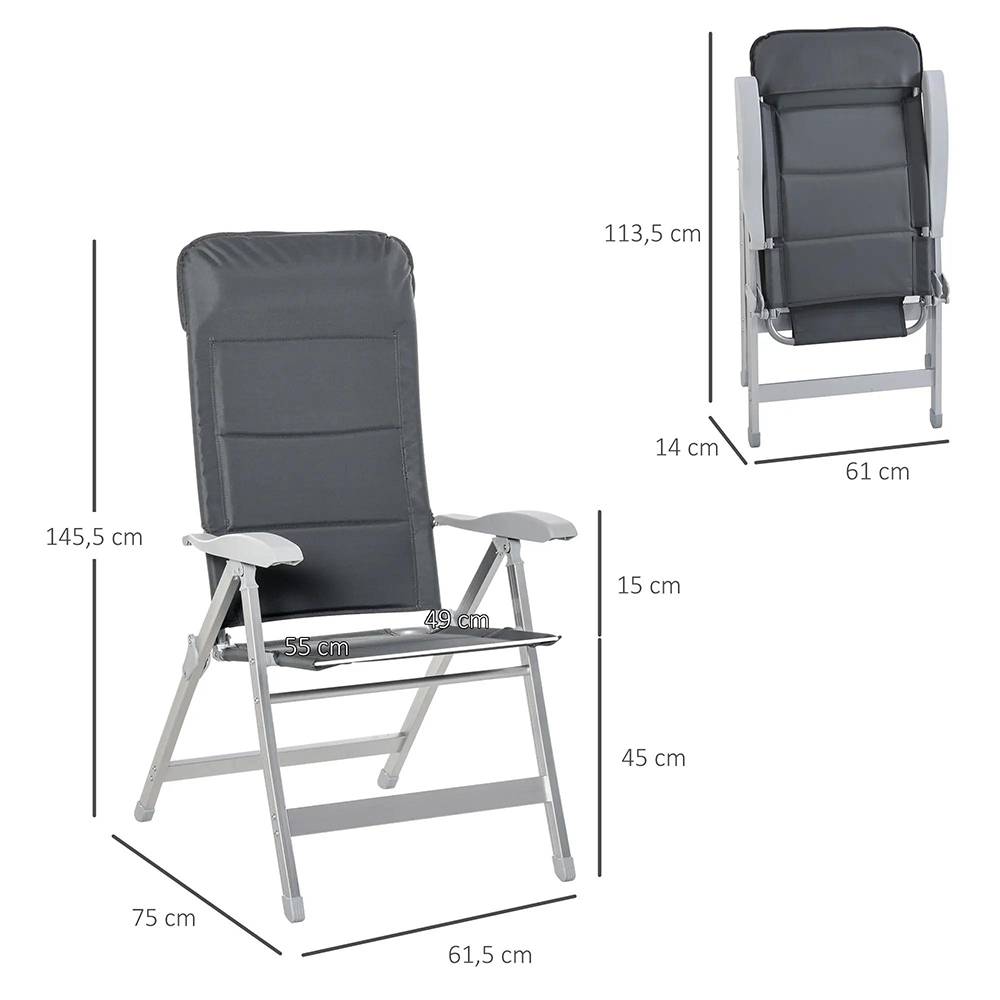 KOMHTOM - Lot de 2 chaises de jardin pliantes fauteuil d'extérieur avec dossier haut inclinable multipositions accoudoirs - Image 4
