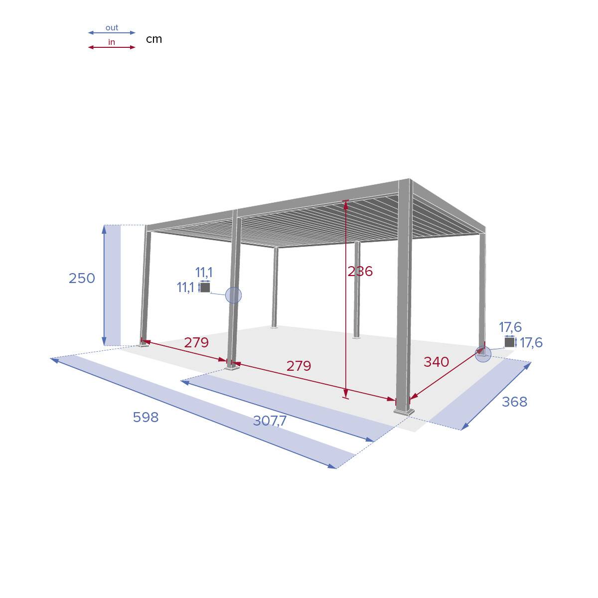 Hesperide - Pergola bioclimatique "Evora" grand modèle 6x3,6m en aluminium traité époxy Graphite - Hespéride - Image 4