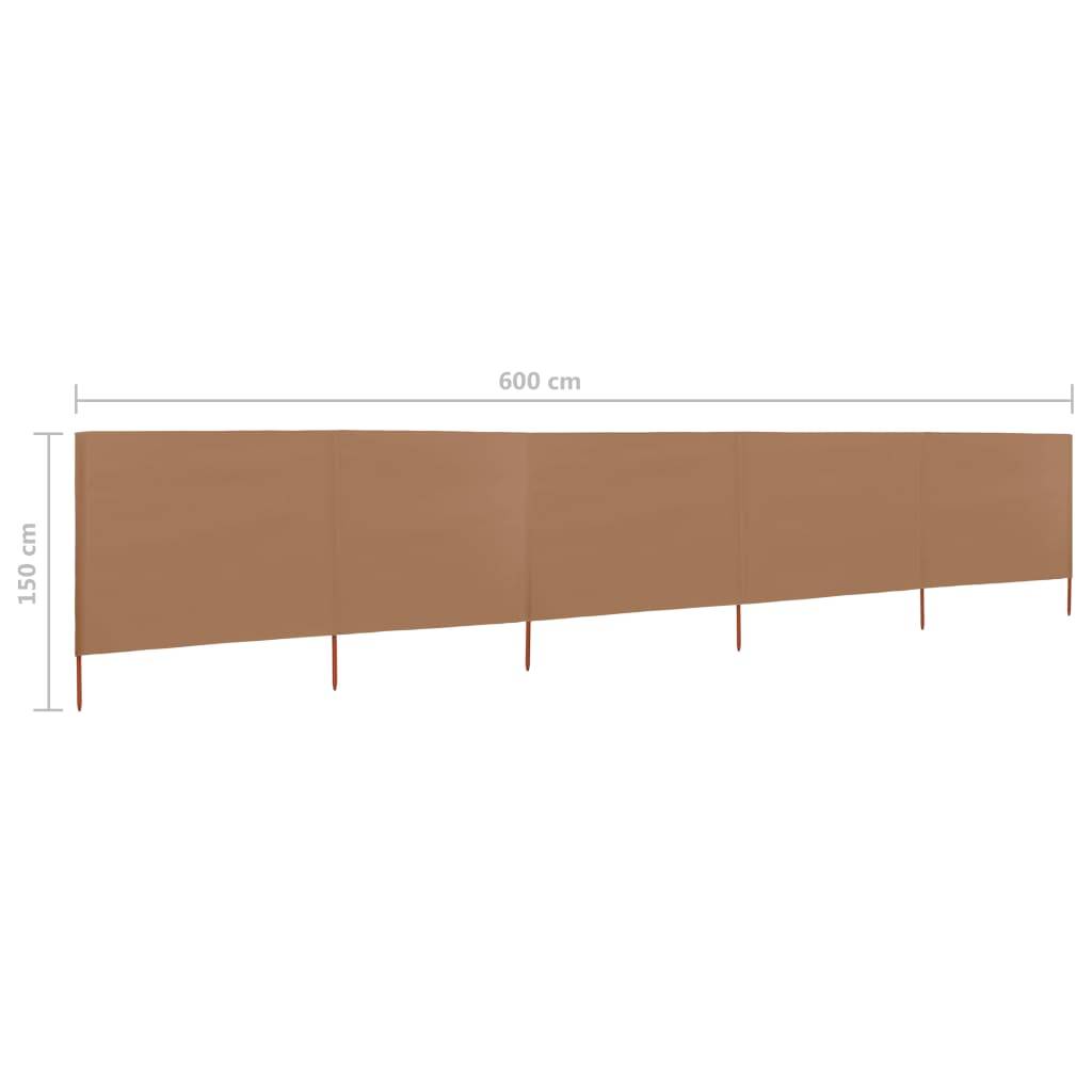 Helloshop26 - Brises-vue paravent 5 panneaux tissu 600 x 120 cm taupe - Imagen 6