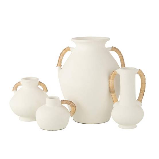 Vase Déco "Léo" 36cm Blanc & Naturel - Image 2