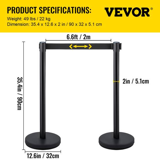 VEVOR Poteaux guidage (4pcs) avec 2m ceinture noire rétractable, acier inox, pour file d'attente, contrôle foule. - Image 7