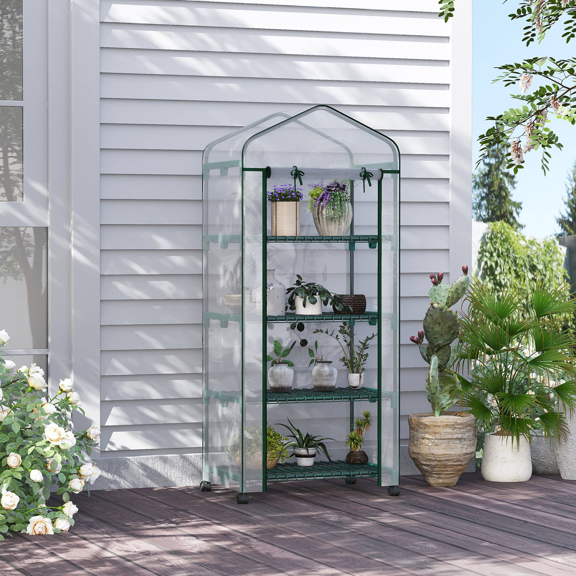 Outsunny - Serre de jardin balcon étagères 4 niveaux 69x50x165cm bâche renforcée châssis acier porte zippée intérieur/extérieur fleurs transparent - Outsunny - Image 2