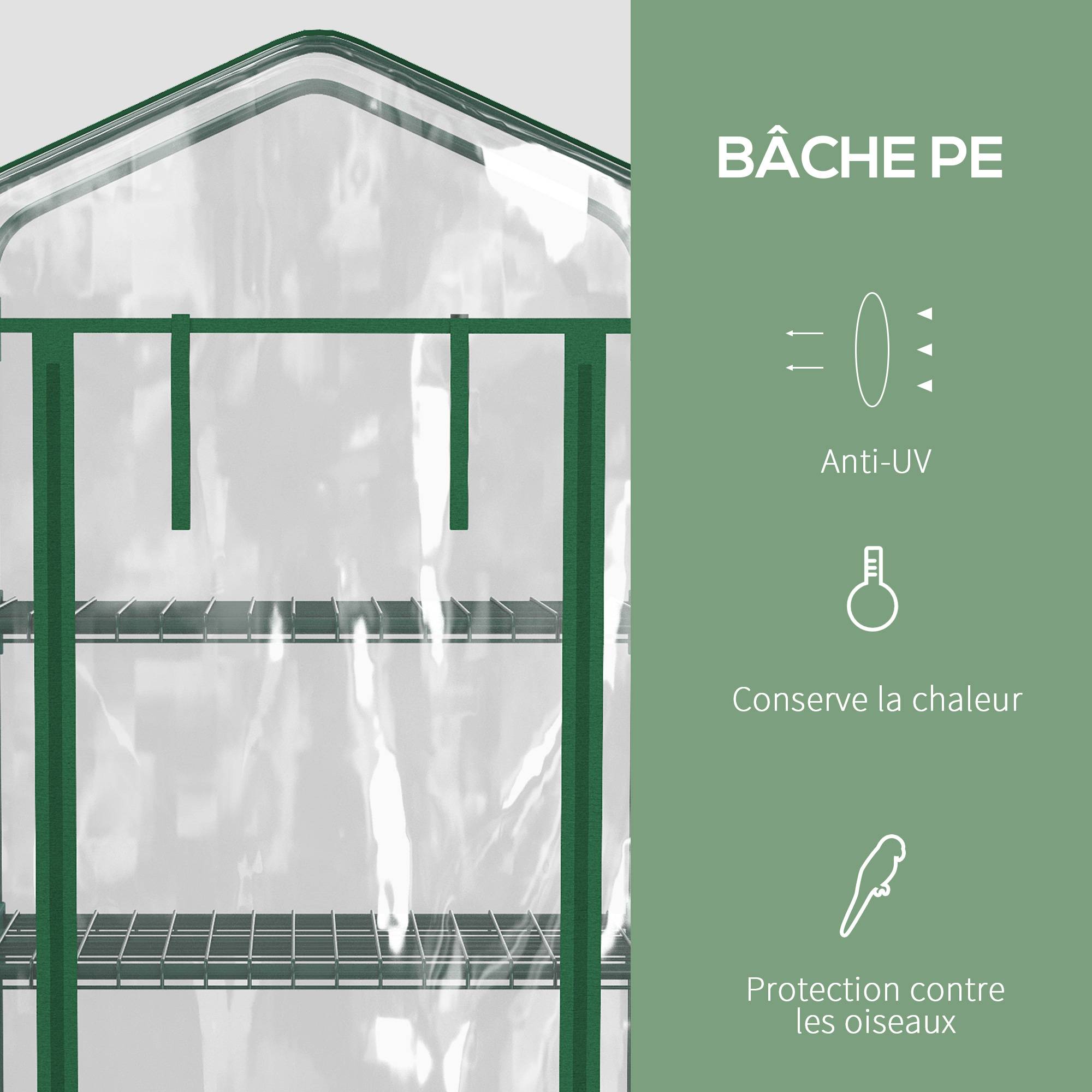 Outsunny - Serre de jardin balcon étagères 4 niveaux 69x50x165cm bâche renforcée châssis acier porte zippée intérieur/extérieur fleurs transparent - Outsunny - Image 4