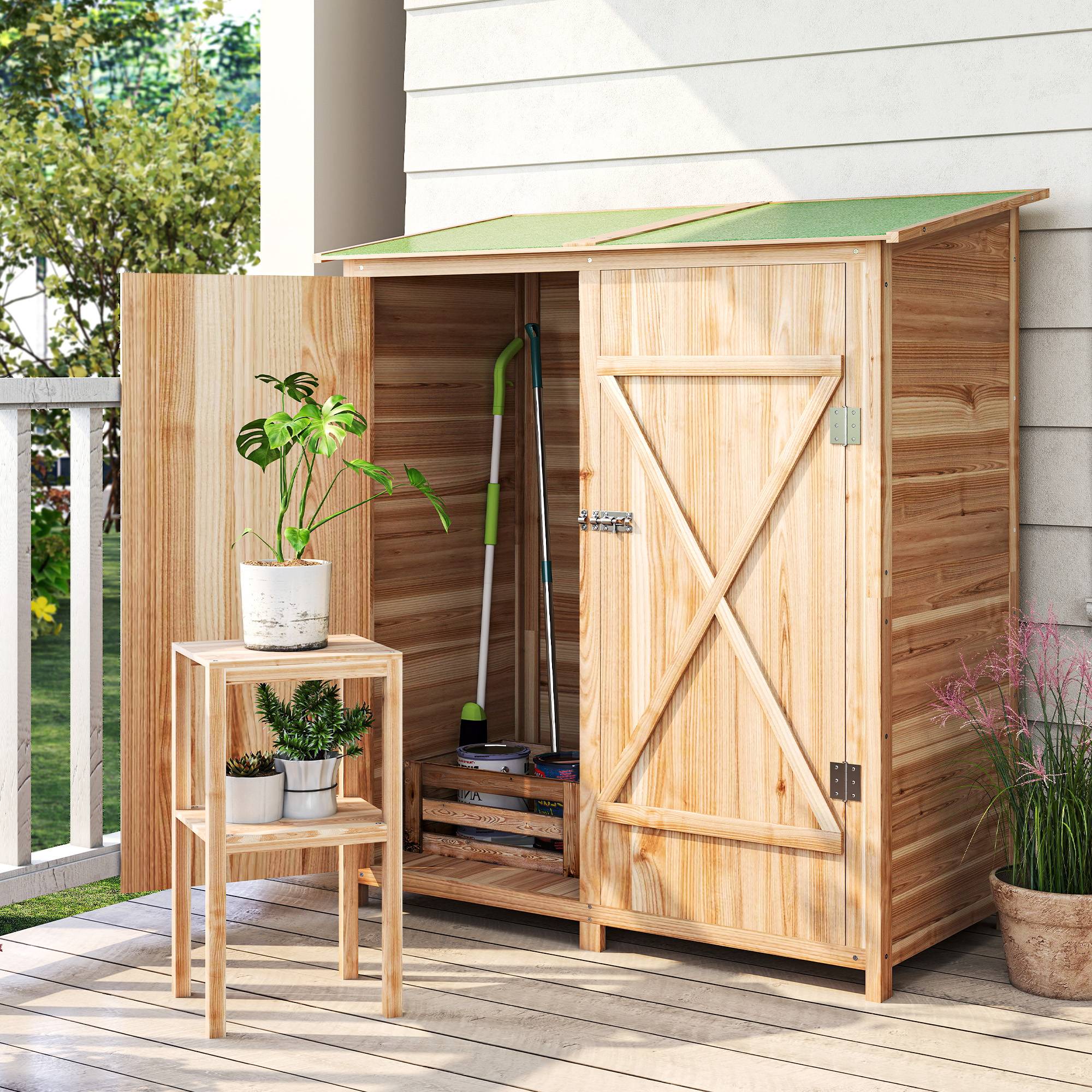Abri outils avec table d'appoint, bois de sapin, 140x75x157 cm - Image 3