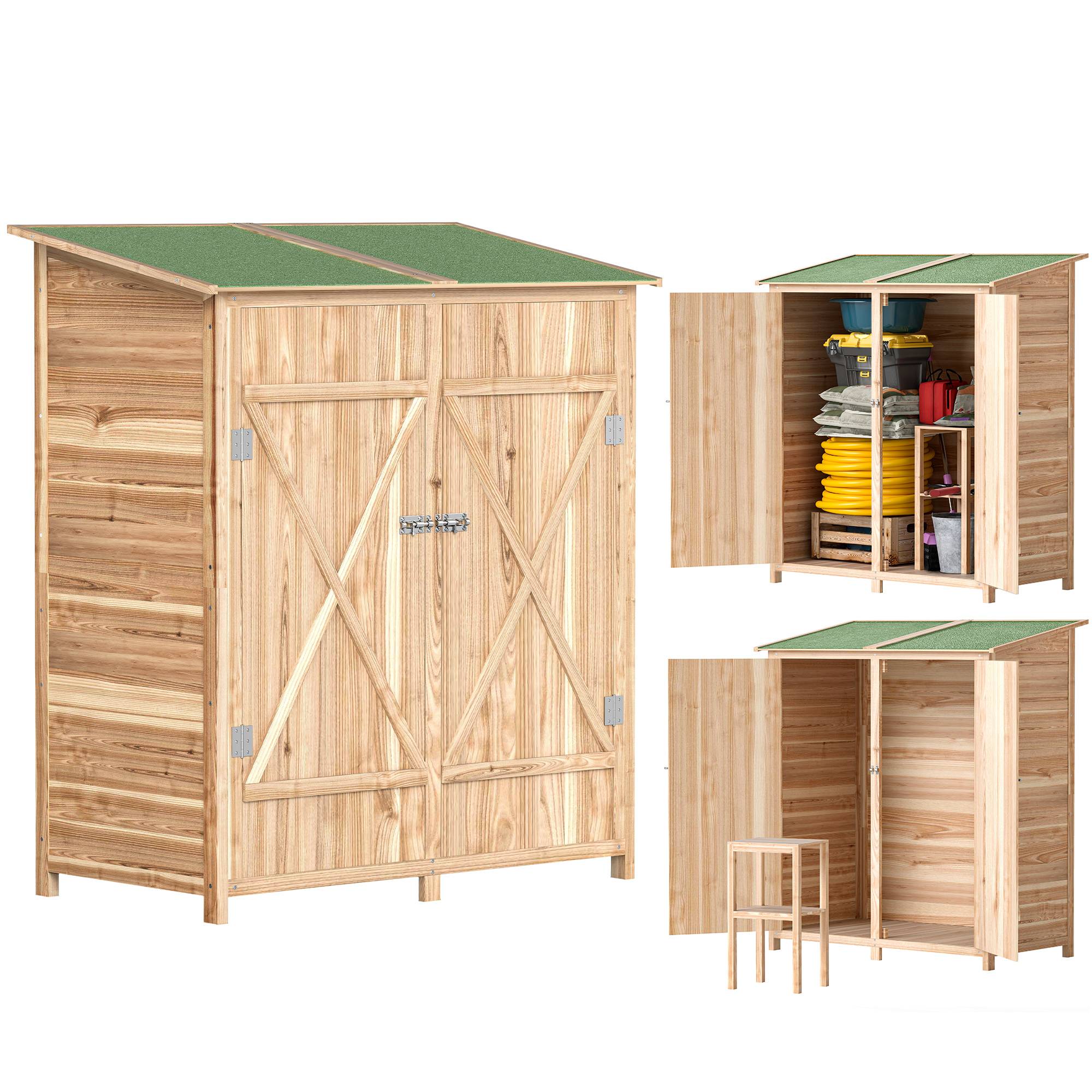 Abri outils avec table d'appoint, bois de sapin, 140x75x157 cm - Image 1