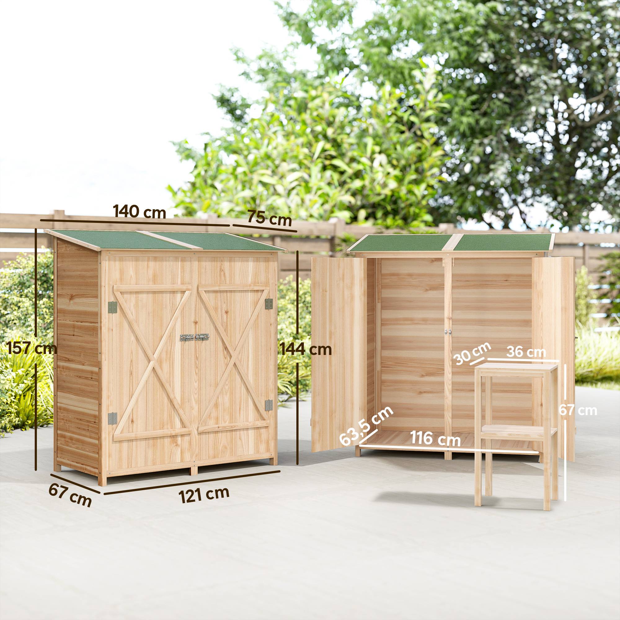 Abri outils avec table d'appoint, bois de sapin, 140x75x157 cm - Image 5