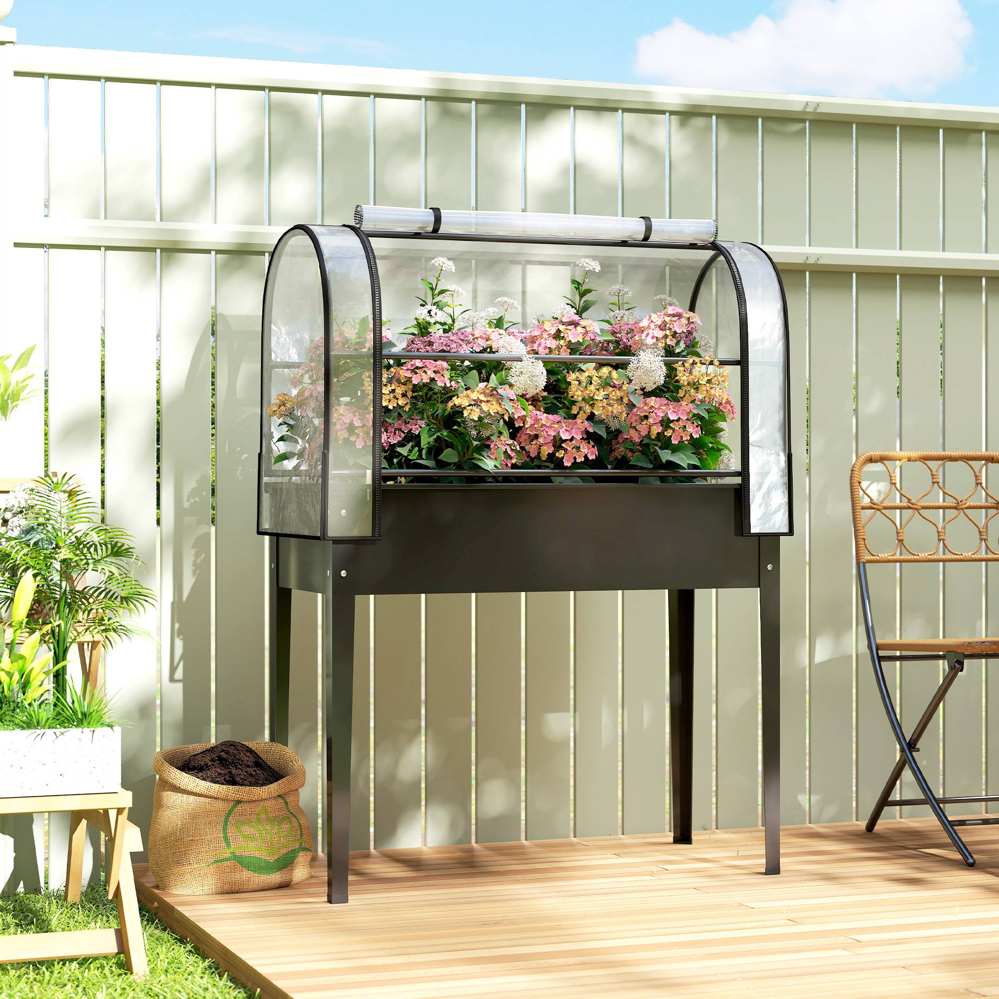 ComfortXL - Potager sur pieds métal avec serre de protection amovible 100x49x136cm noir - ComfortXL Outdoor Living - Image 3