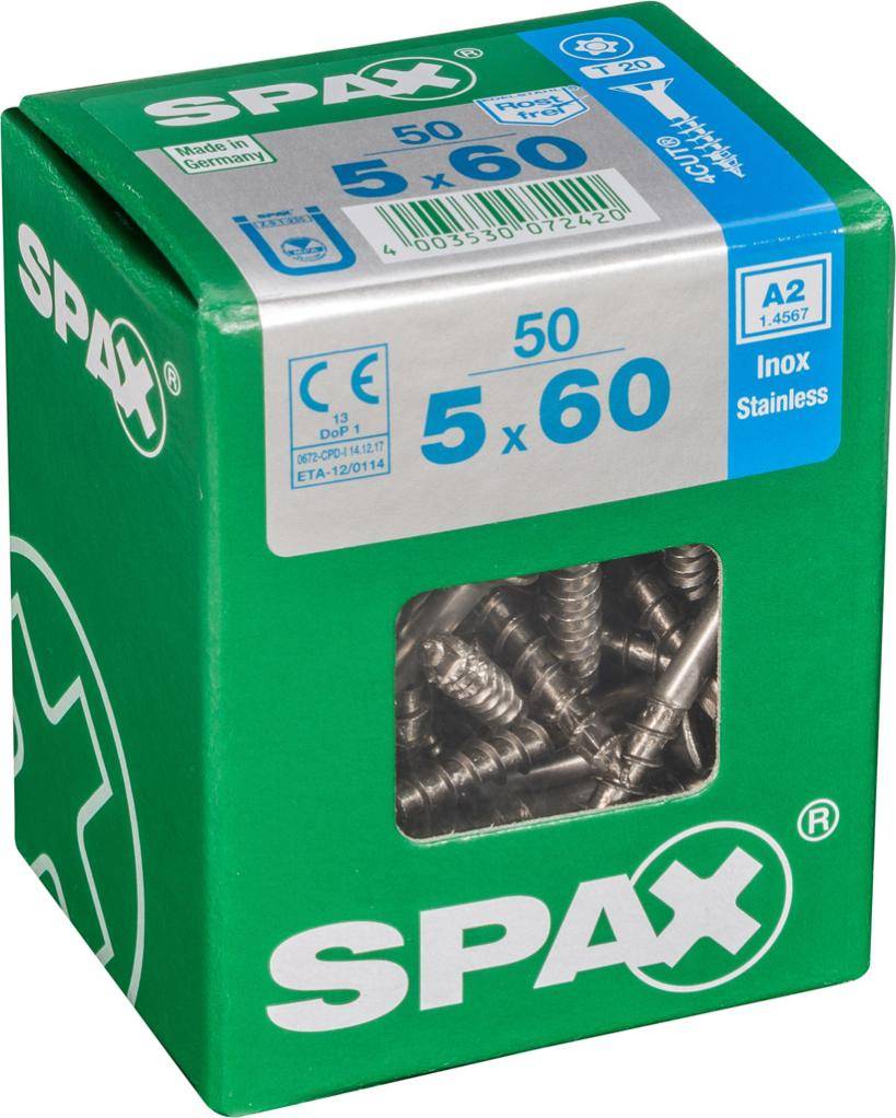 Spax - Lot de 50 vis inox tête fraisée torx SPAX, Diam.5 mm x L.60 mm - Image 1