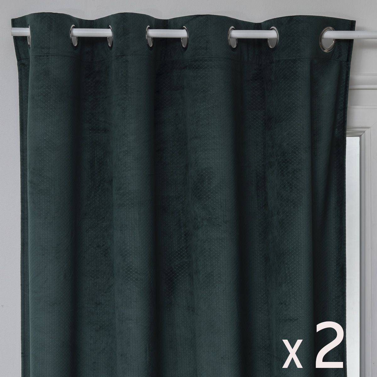 Atmosphera - Lot de 2 Rideaux à  œillets Occultant en Velours Vert cèdre motif en relief 140 x 260 cm - Imagen 1