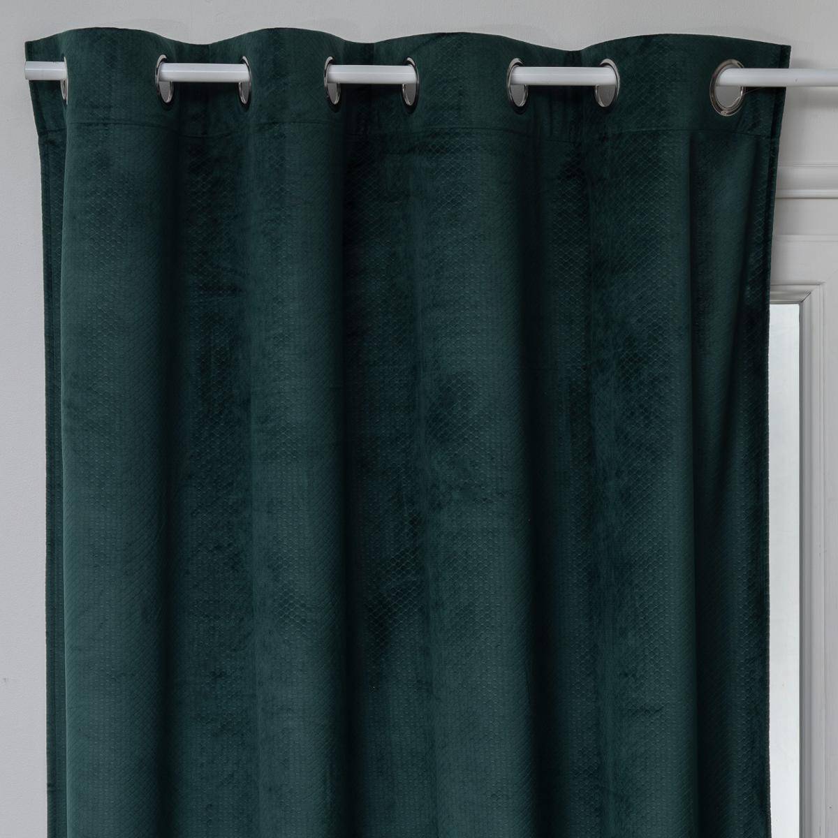 Atmosphera - Lot de 2 Rideaux à  œillets Occultant en Velours Vert cèdre motif en relief 140 x 260 cm - Imagen 2