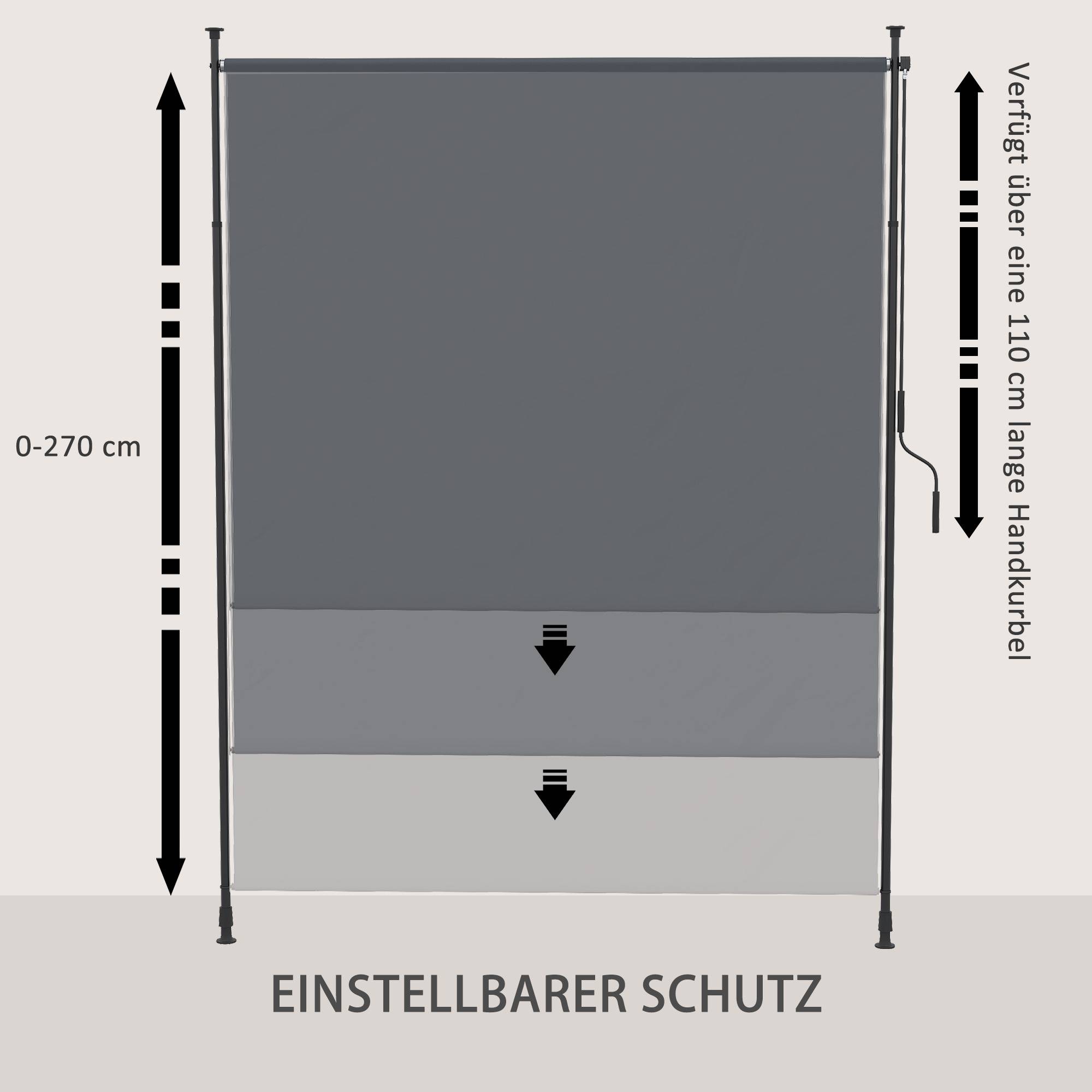 Auvent vertical rétractable 200 x 292 cm en aluminium gris, protection solaire réglable pour terrasse et balcon - Image 5
