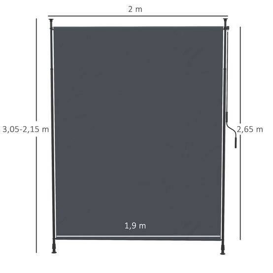 Auvent vertical rétractable 200 x 292 cm en aluminium gris, protection solaire réglable pour terrasse et balcon - Image 3