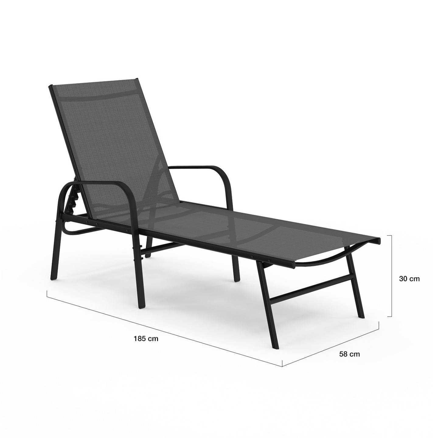 Lot de 2 transats de jardin inclinables FIDJI en acier noir et toile gris anthracite - Image 4