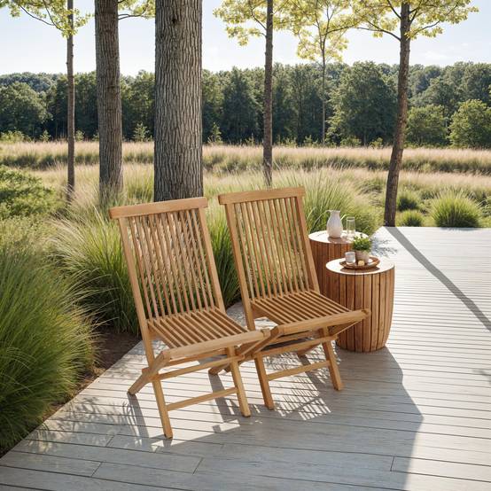Lot de 2 chaises de jardin en teck LOMBOK - HAPPY GARDEN - Imagen 2
