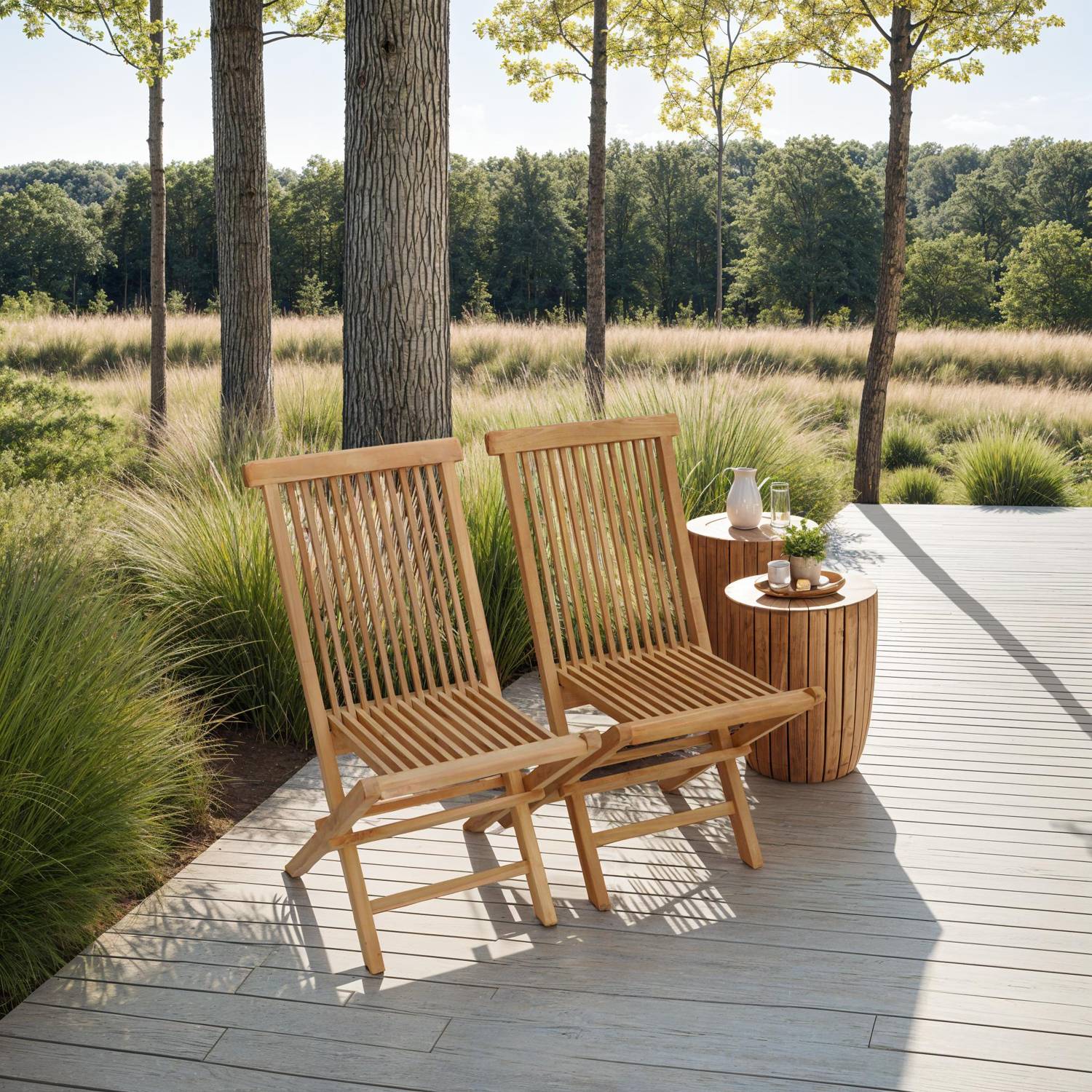 Lot de 2 chaises de jardin en teck LOMBOK - HAPPY GARDEN - Imagen 2