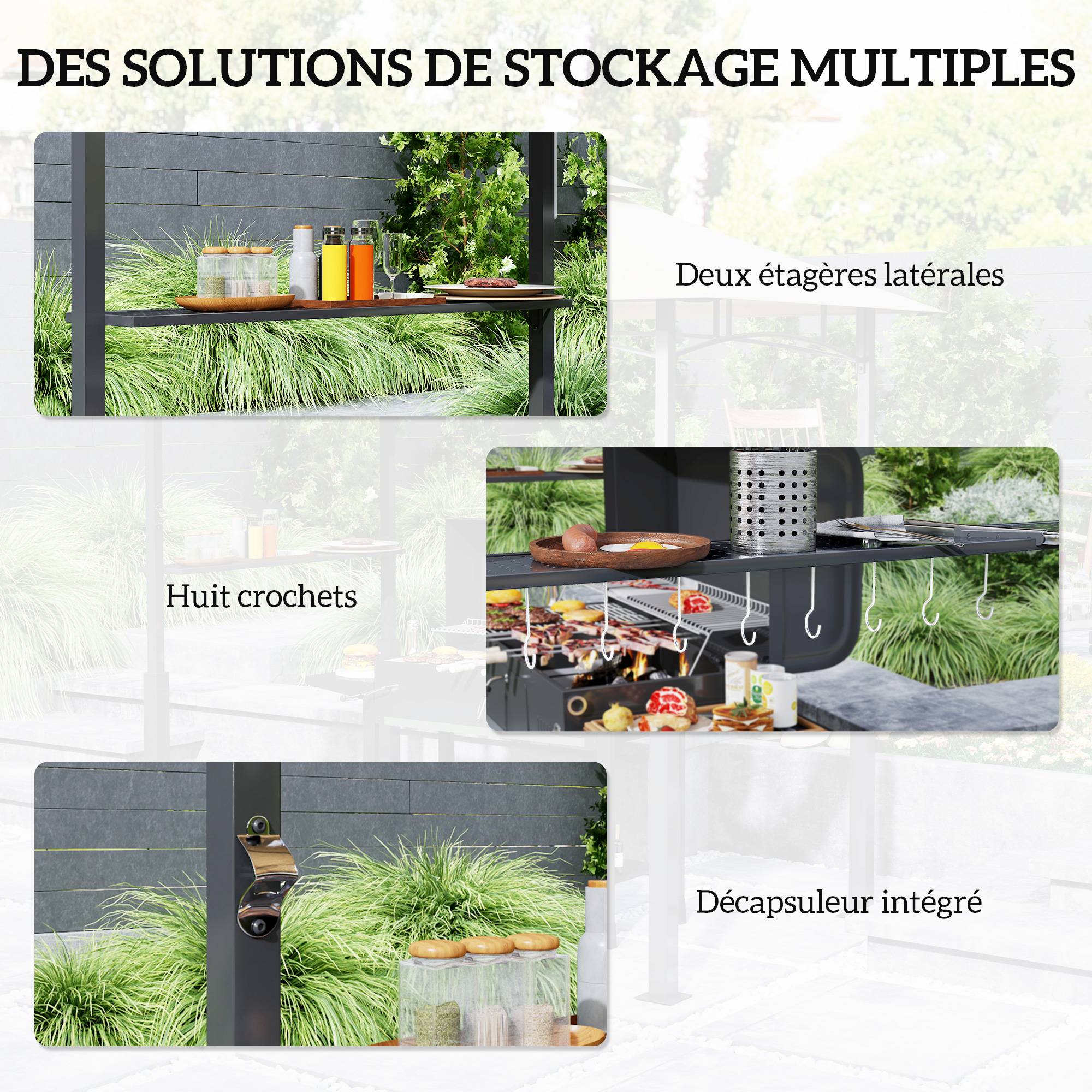 ComfortXL - Tonnelle de barbecue métal pour jardin double toit aéré 243x148cm kaki - ComfortXL Outdoor Living - Image 7