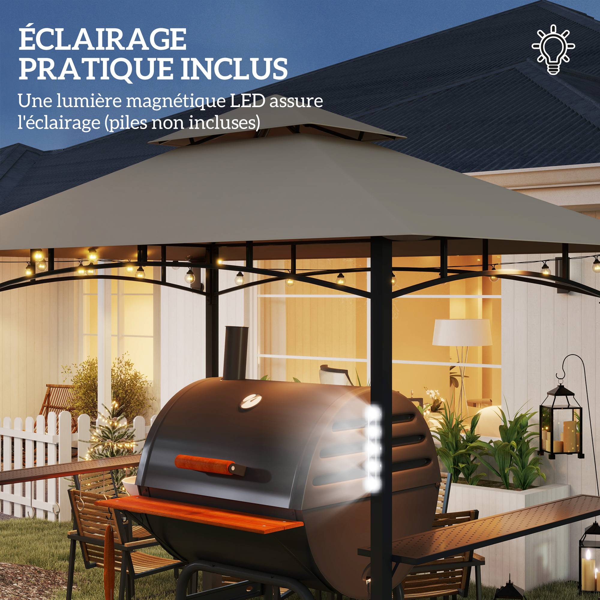 ComfortXL - Tonnelle de barbecue métal pour jardin double toit aéré 243x148cm kaki - ComfortXL Outdoor Living - Image 8