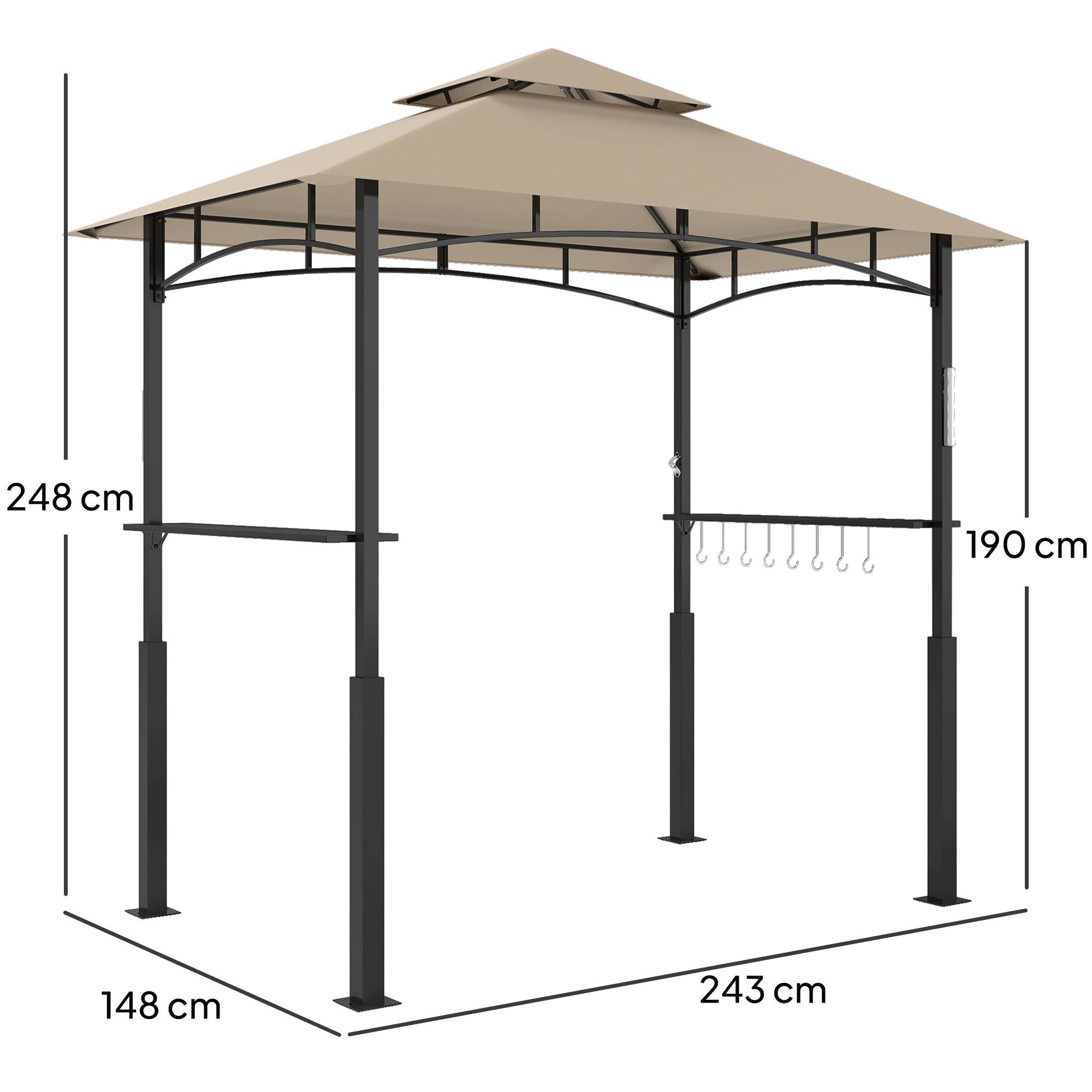 ComfortXL - Tonnelle de barbecue métal pour jardin double toit aéré 243x148cm kaki - ComfortXL Outdoor Living - Image 5