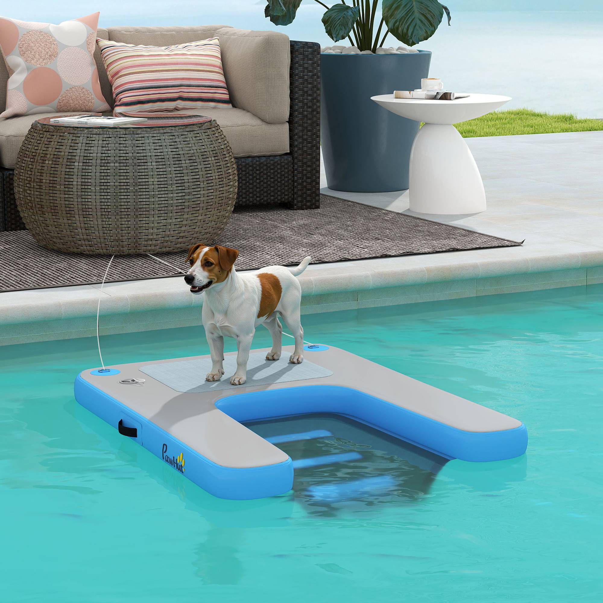 Quai Flottant Gonflable FBSPORT – Plateforme 3 En 1 Avec Siège Filet, Antidérapant EVA, 6 Poignées, Pour Chien (jusqu'à 100kg)