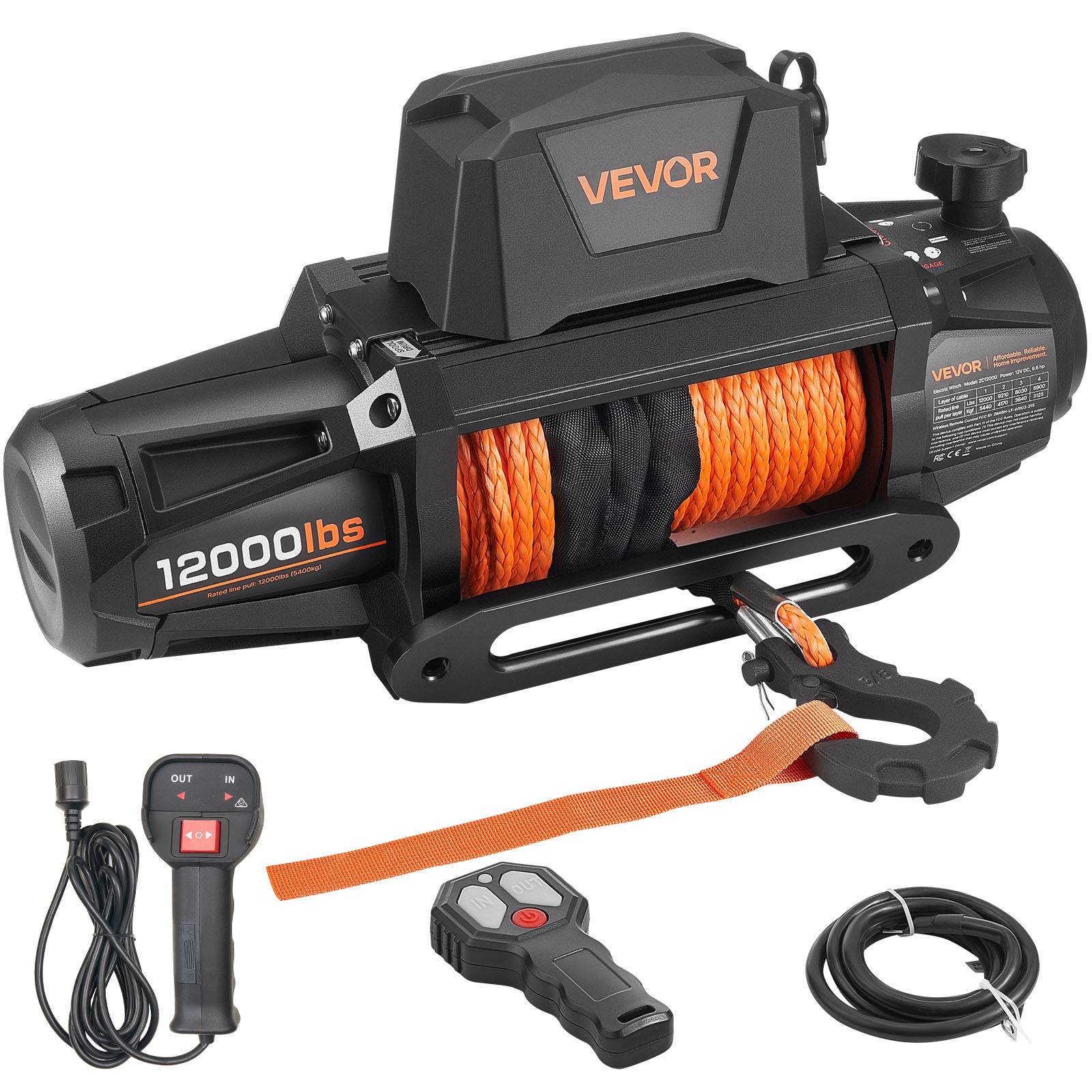 Vevor - VEVOR Treuil électrique 12 V - 5 400 kg, corde synthétique 9,5 mm x 28 m, télécommandes filaire et sans fil, IP67. - Image 1