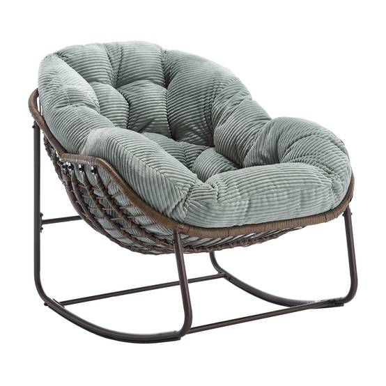 Fauteuil à bascule œuf résine tressée intérieur extérieur jardin assise ergonomique vert - ComfortXL Outdoor Living - Image 1