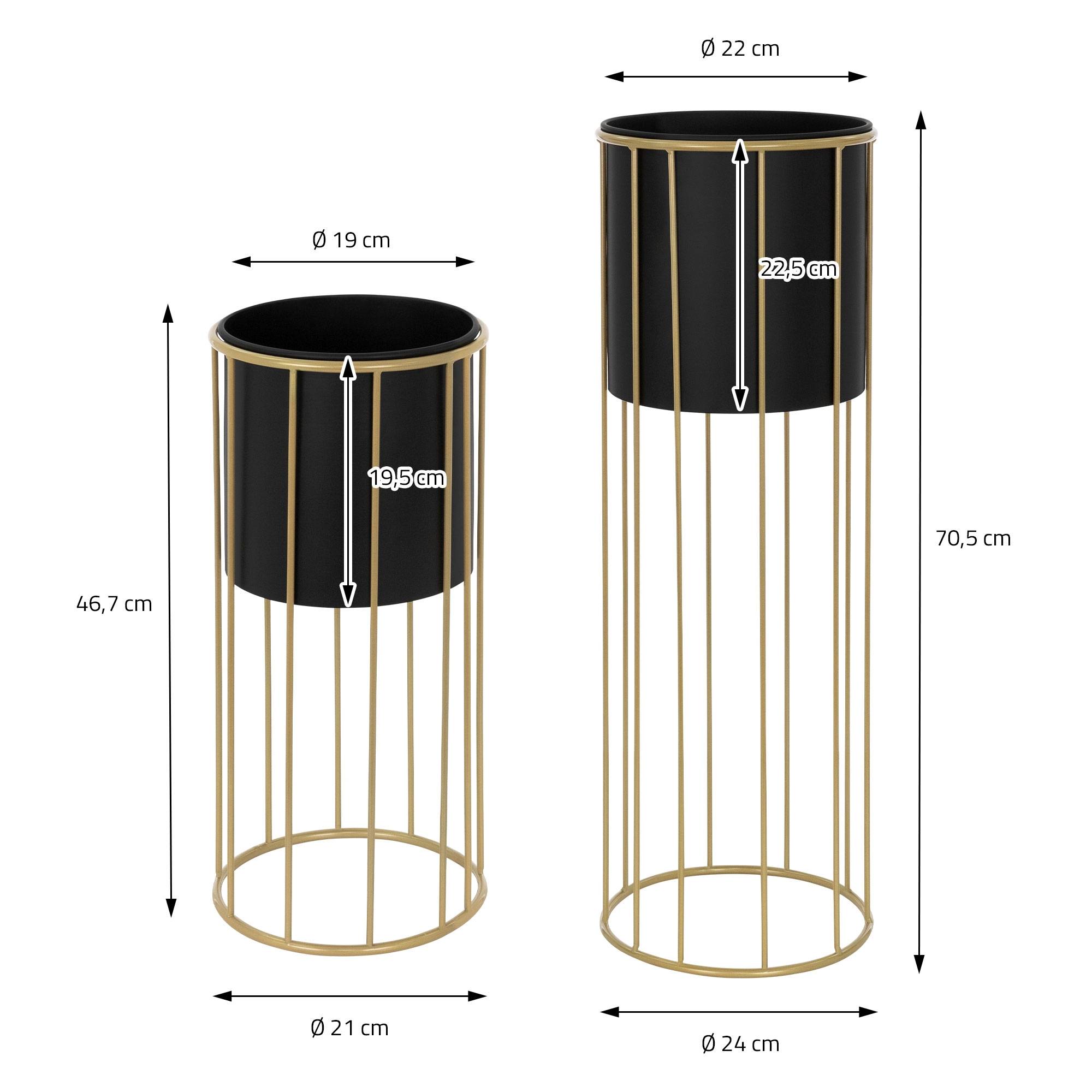 Ml-Design - 2x Support de plantes acier noir/or h: 46,7 et 70,5 cm pot de fleurs décoratif - Imagen 6