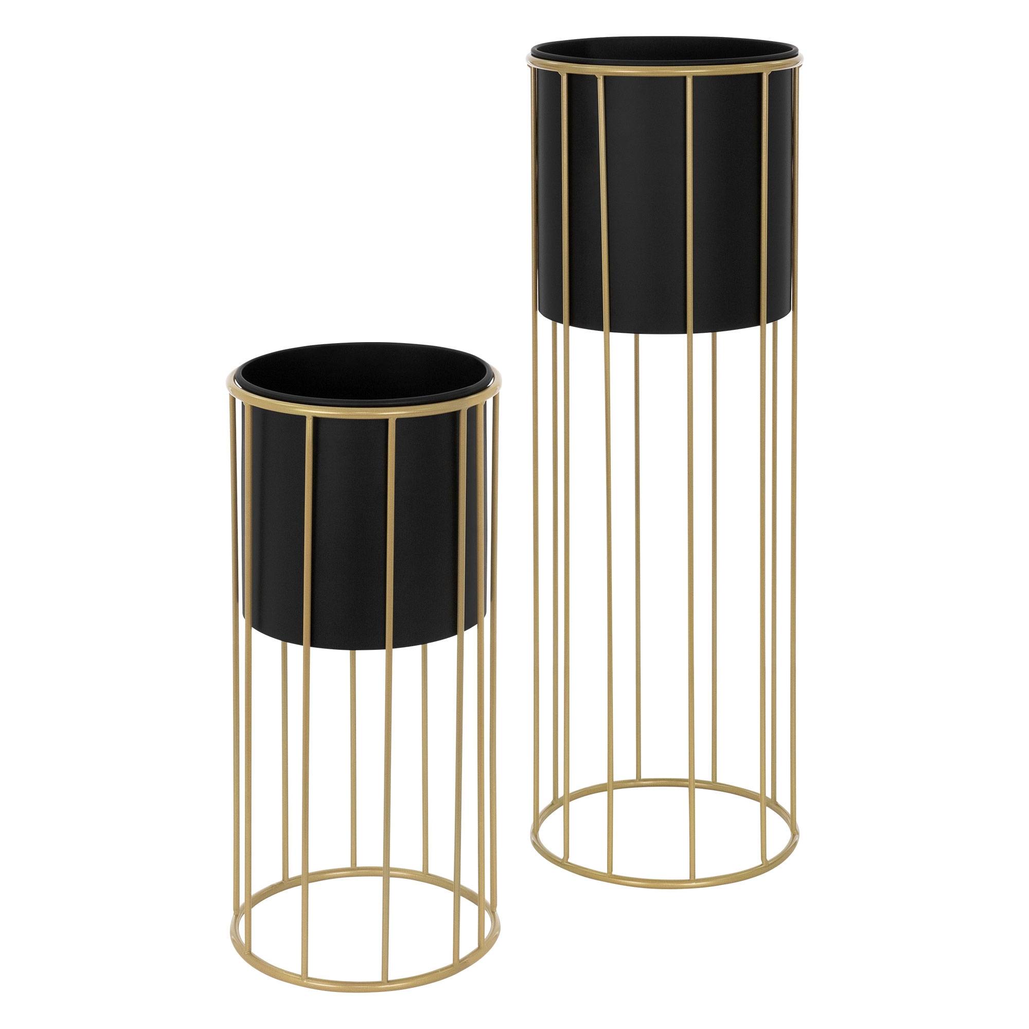 Ml-Design - 2x Support de plantes acier noir/or h: 46,7 et 70,5 cm pot de fleurs décoratif - Imagen 1