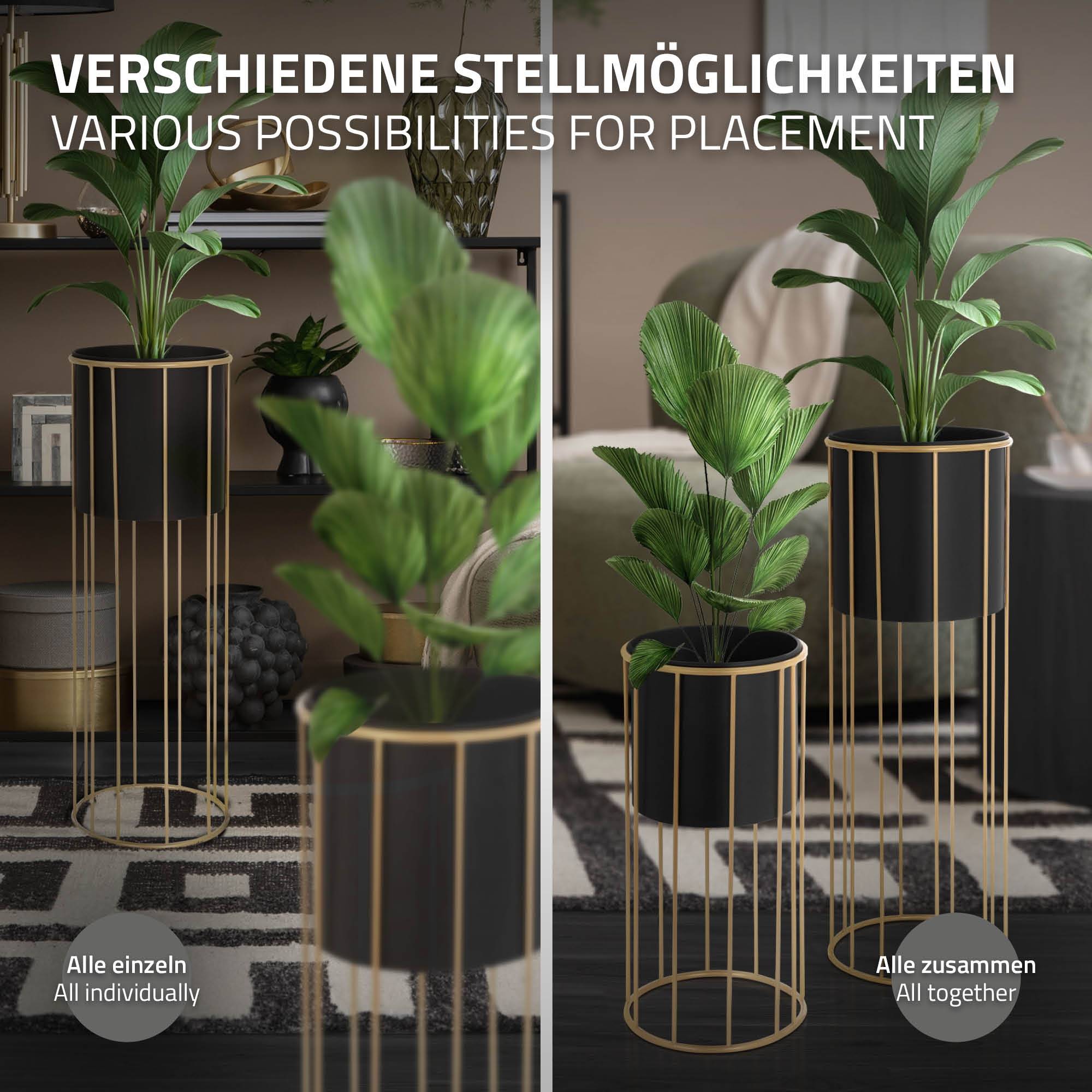 Ml-Design - 2x Support de plantes acier noir/or h: 46,7 et 70,5 cm pot de fleurs décoratif - Imagen 4