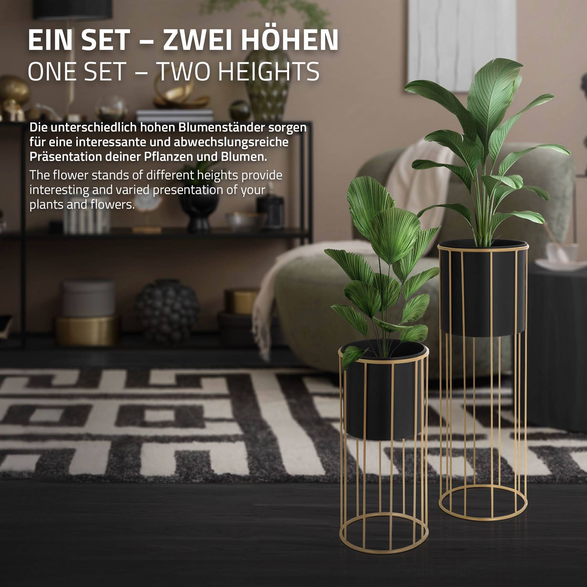 Ml-Design - 2x Support de plantes acier noir/or h: 46,7 et 70,5 cm pot de fleurs décoratif - Imagen 5