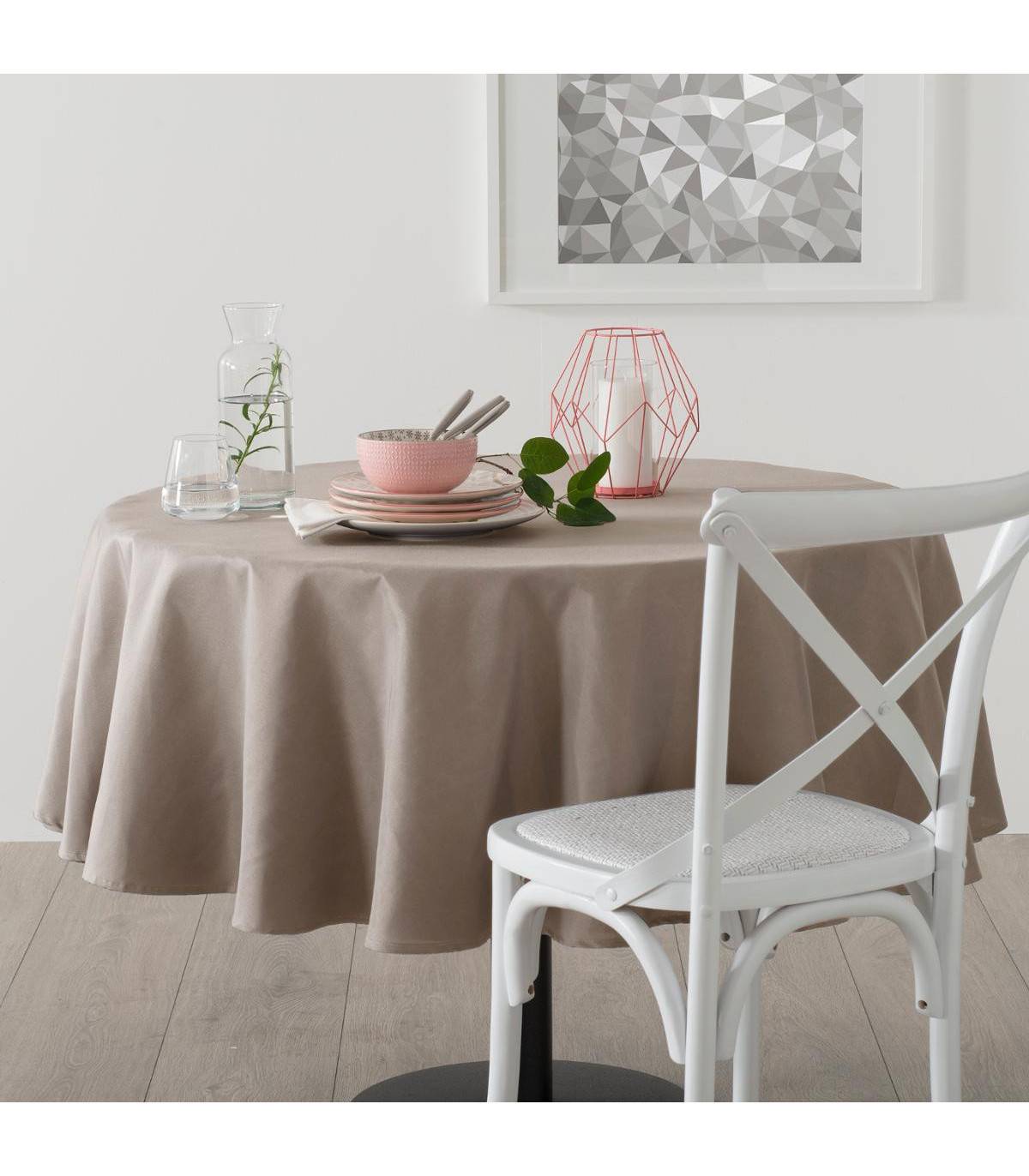 Nappe ronde anti-tache Beige Lin D 180 cm - Imagen 3