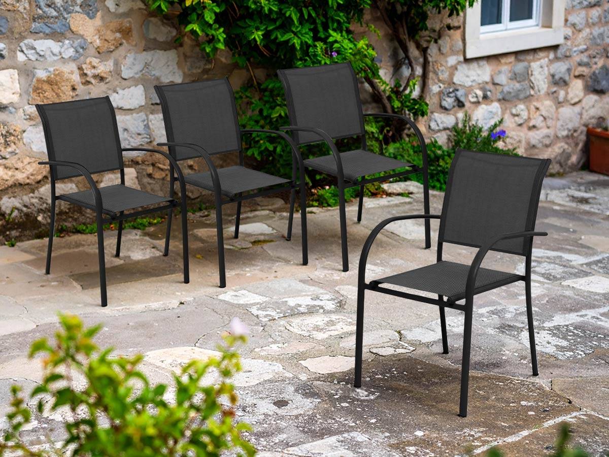 Hesperide - Lot de 4 fauteuils de jardin en texaline Piazza Gris anthracite/Graphite - Imagen 2