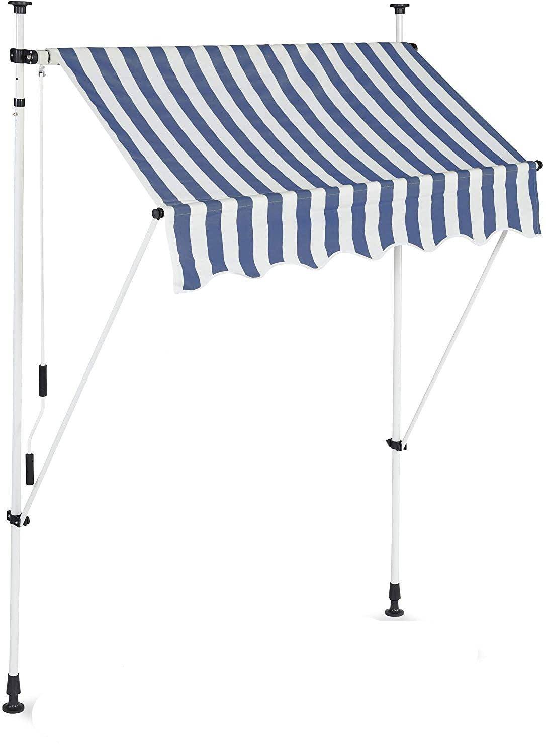 Helloshop26 - Copie de Store banne télescopique de balcon manivelle hauteur réglable résistant uv polyester acier 150 x 120 cm blanc et bleu - Imagen 1