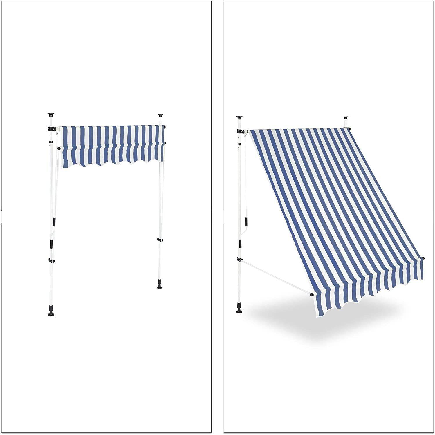 Helloshop26 - Copie de Store banne télescopique de balcon manivelle hauteur réglable résistant uv polyester acier 150 x 120 cm blanc et bleu - Imagen 2