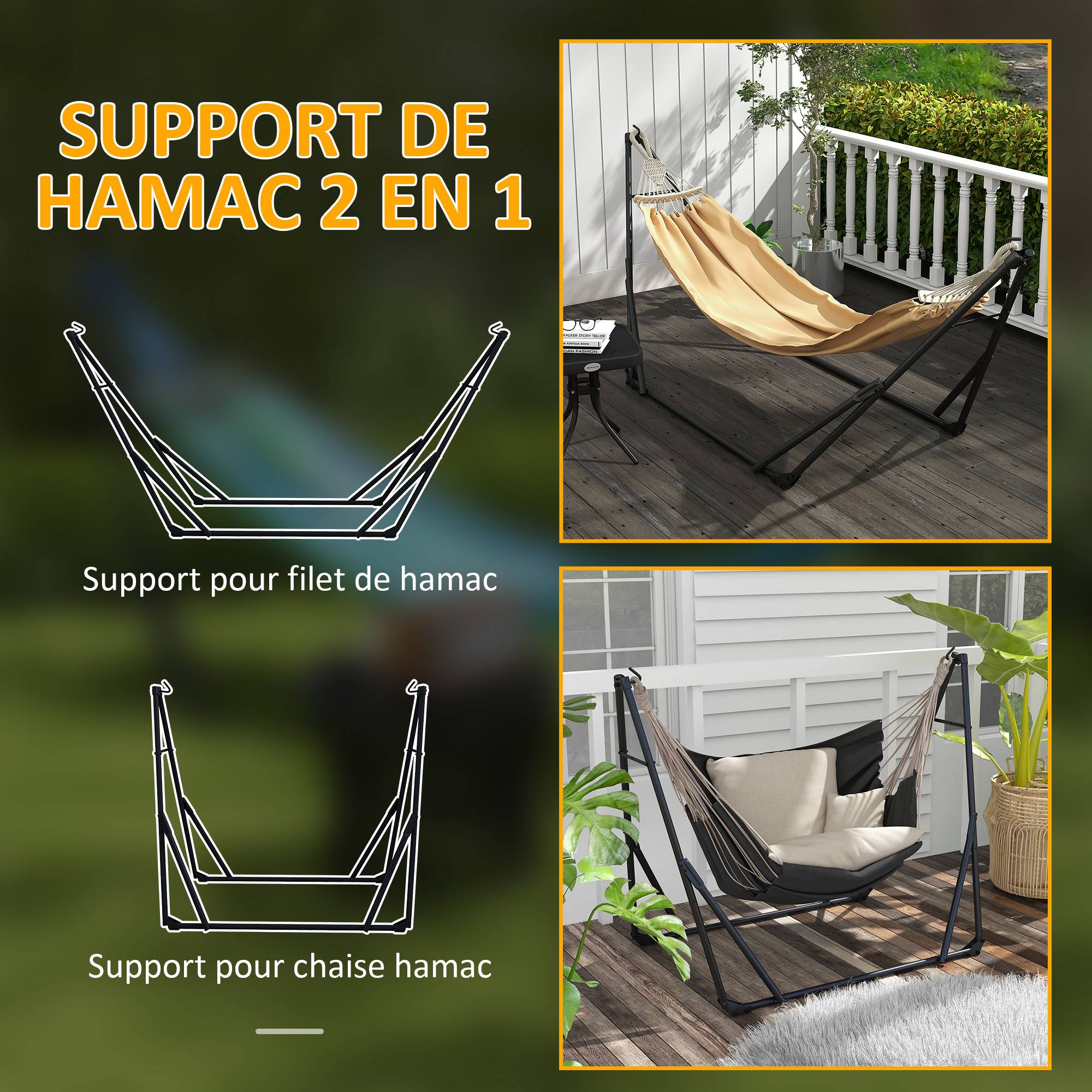 Support de hamac acier kaki 263 x 89 x 100 cm - PANGIVO - Image 6