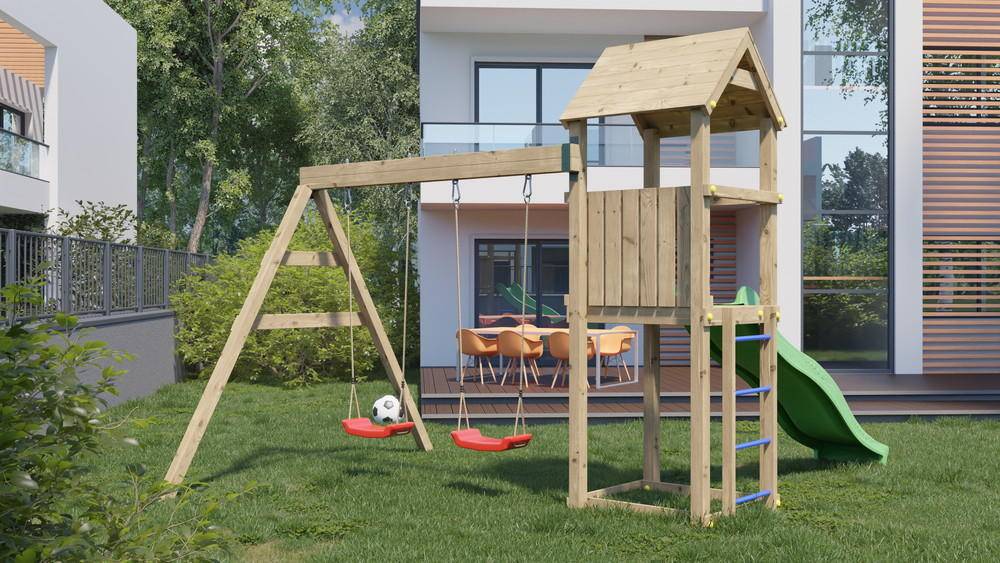 Chalet & Jardin - Aire de jeu extérieur en bois - 1 toboggan + 2 balançoires - 348x284x188cm - Ambroise Chalet & Jardin - Imagen 5