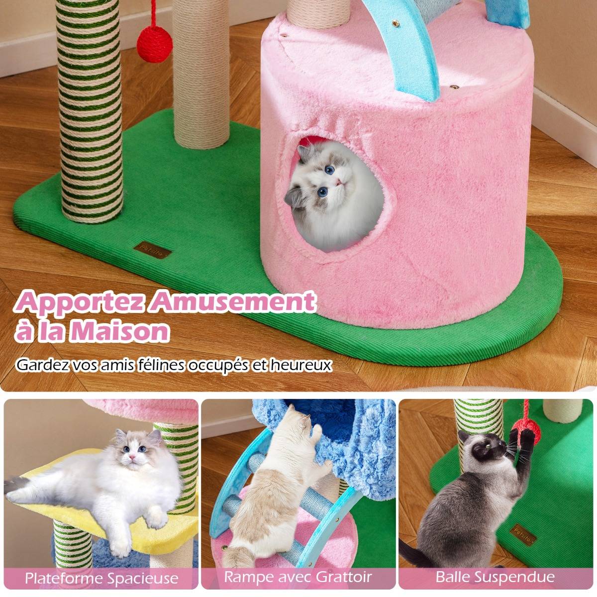 Maison Chic - Arbre à Chat Éléphant avec 2 Grottes Coussin de Repos Poteau à Gratter et Échelle Tour à Chat - Image 8