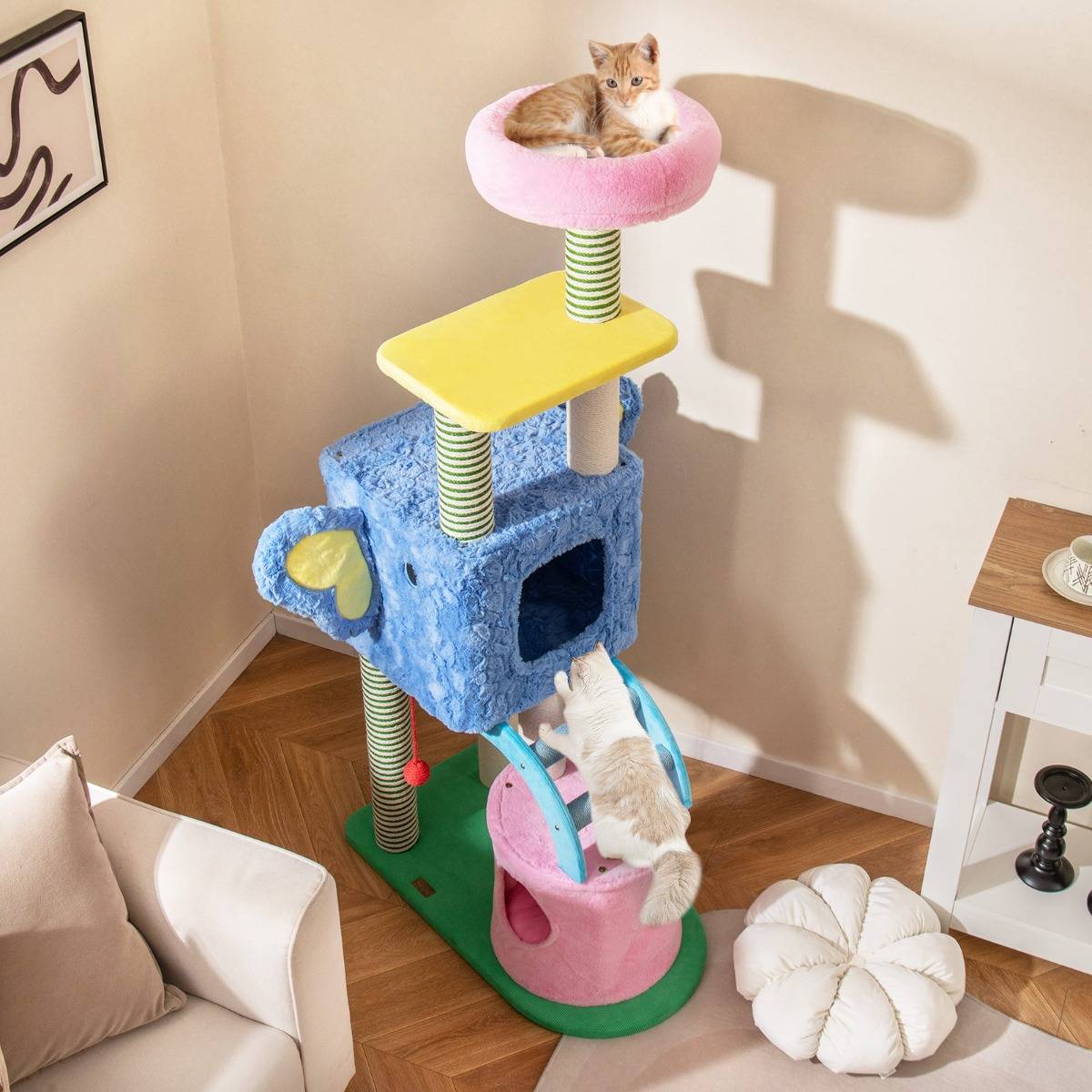 Maison Chic - Arbre à Chat Éléphant avec 2 Grottes Coussin de Repos Poteau à Gratter et Échelle Tour à Chat - Image 4