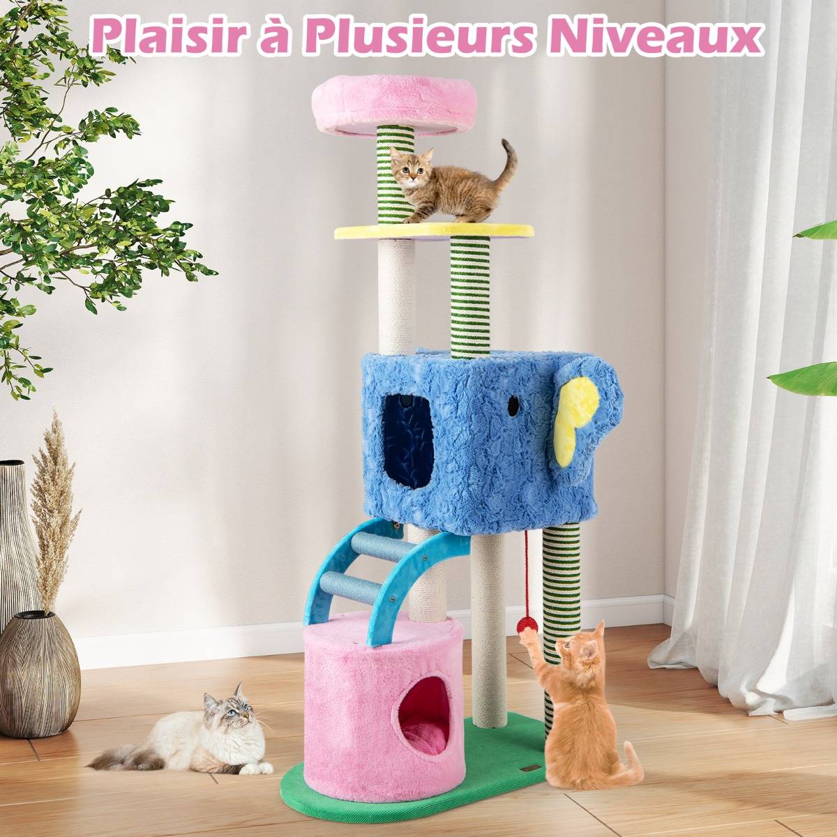 Maison Chic - Arbre à Chat Éléphant avec 2 Grottes Coussin de Repos Poteau à Gratter et Échelle Tour à Chat - Image 5