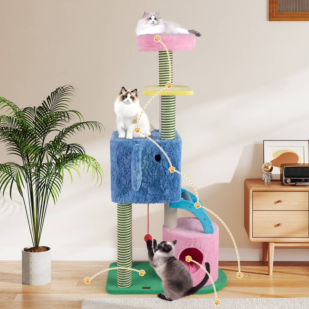 Maison Chic - Arbre à Chat Éléphant avec 2 Grottes Coussin de Repos Poteau à Gratter et Échelle Tour à Chat - Image 2