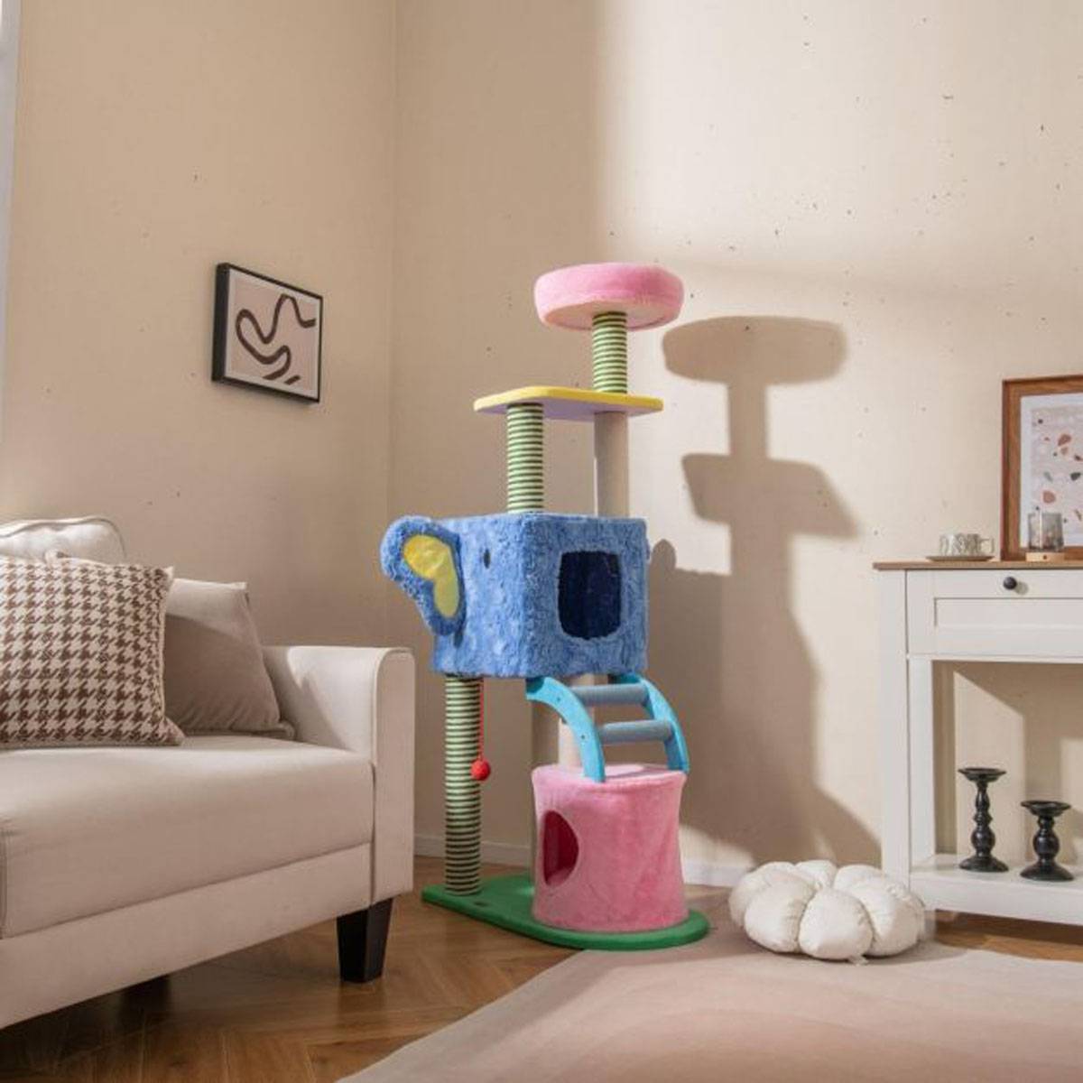 Maison Chic - Arbre à Chat Éléphant avec 2 Grottes Coussin de Repos Poteau à Gratter et Échelle Tour à Chat - Image 6